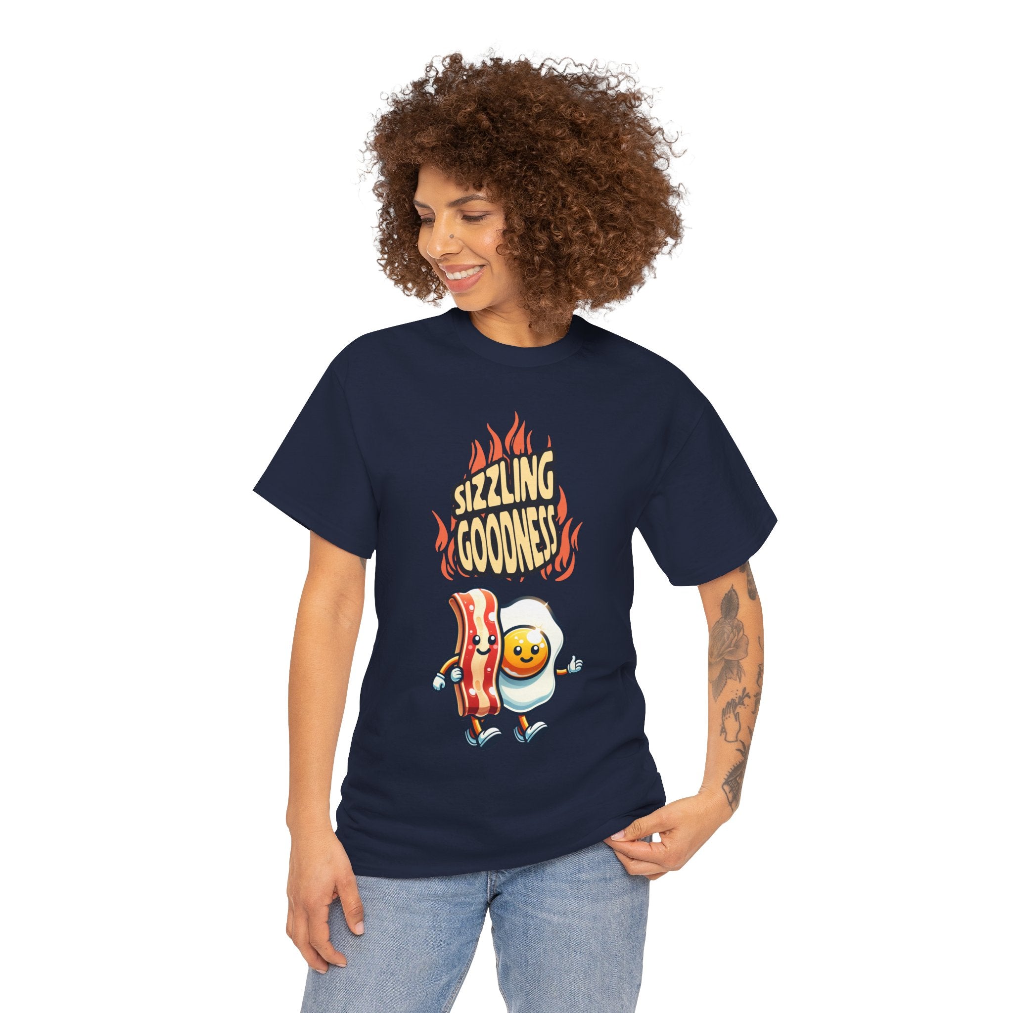 Sizzling Goodness Breakfast T-Shirt — Bacon & Egg Cartoon Tee