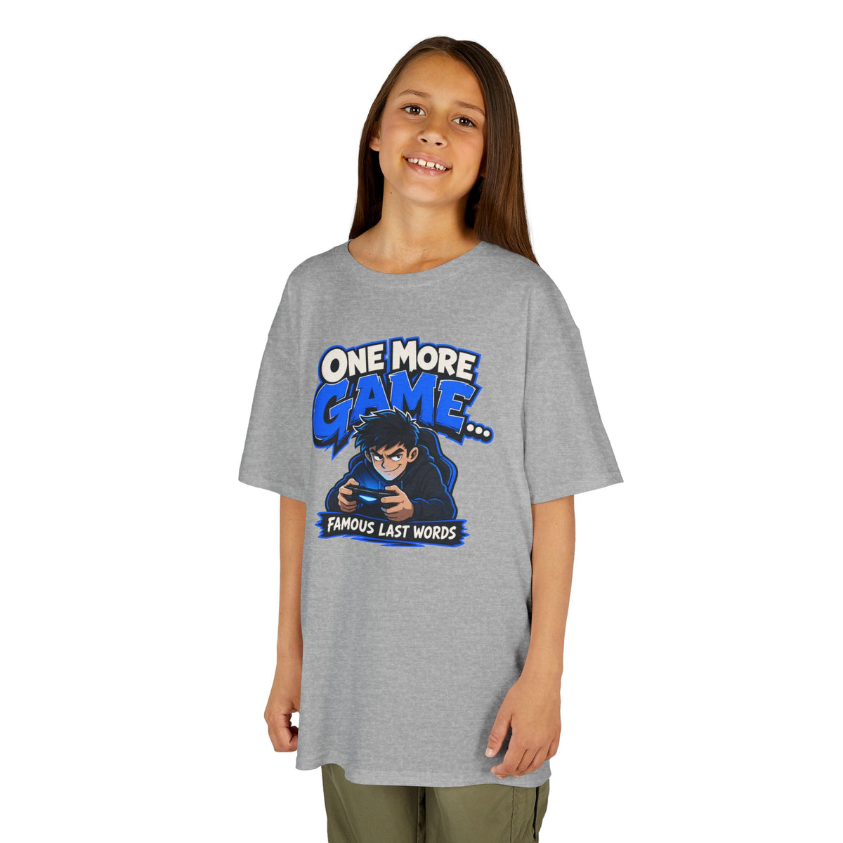 Kids Tee — "One More Game... Famous Last Words" Gaming Graphic Shirt