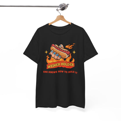 Funny Hot Dog T-Shirt — Weiner Holder Adult-Themed Tee