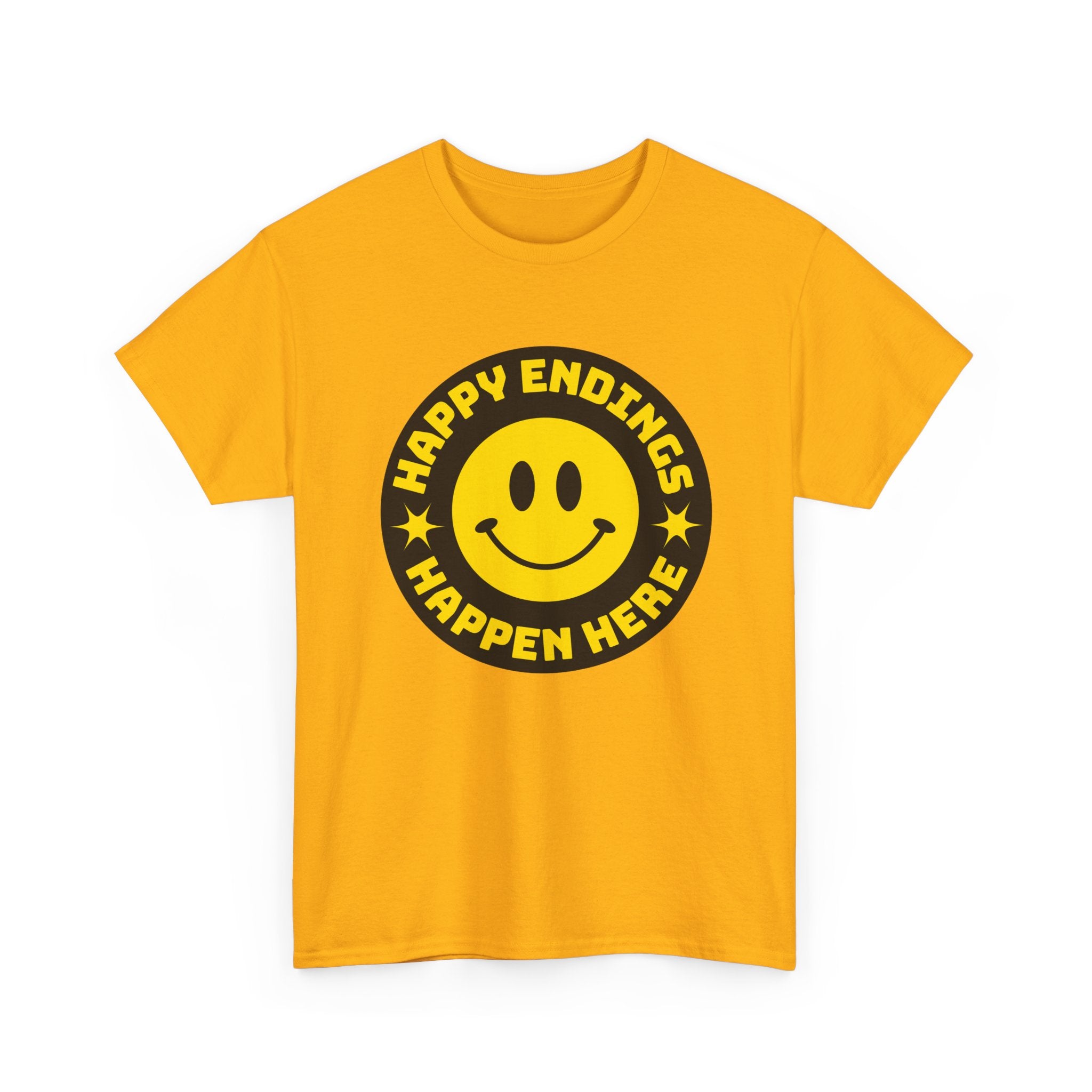 Happy Endings Happen Here – Funny Smiley Face T-Shirt