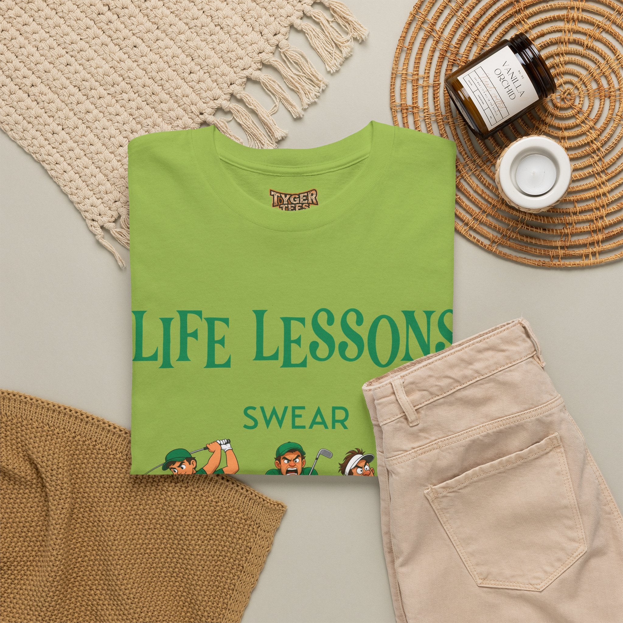 Golf T-Shirt — "Life Lessons: Swear, Swing, Throw" Funny Golfer Tee