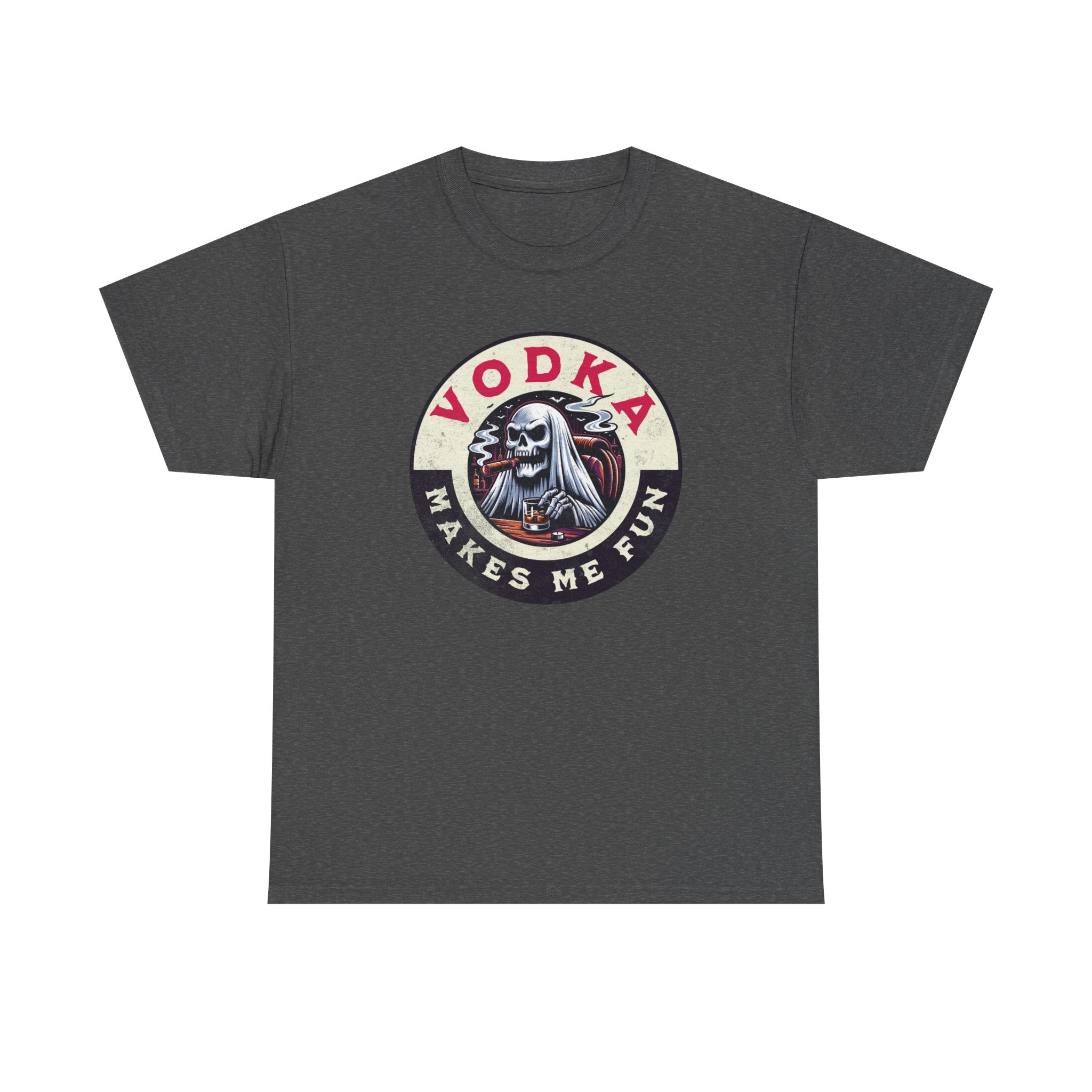 Vodka Makes Me Fun T-Shirt - Retro Skull Drinking Graphic Tee