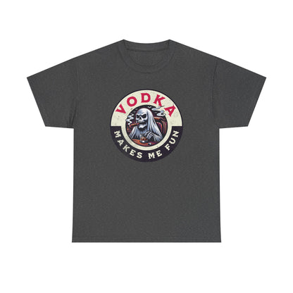 Vodka Makes Me Fun T-Shirt - Retro Skull Drinking Graphic Tee