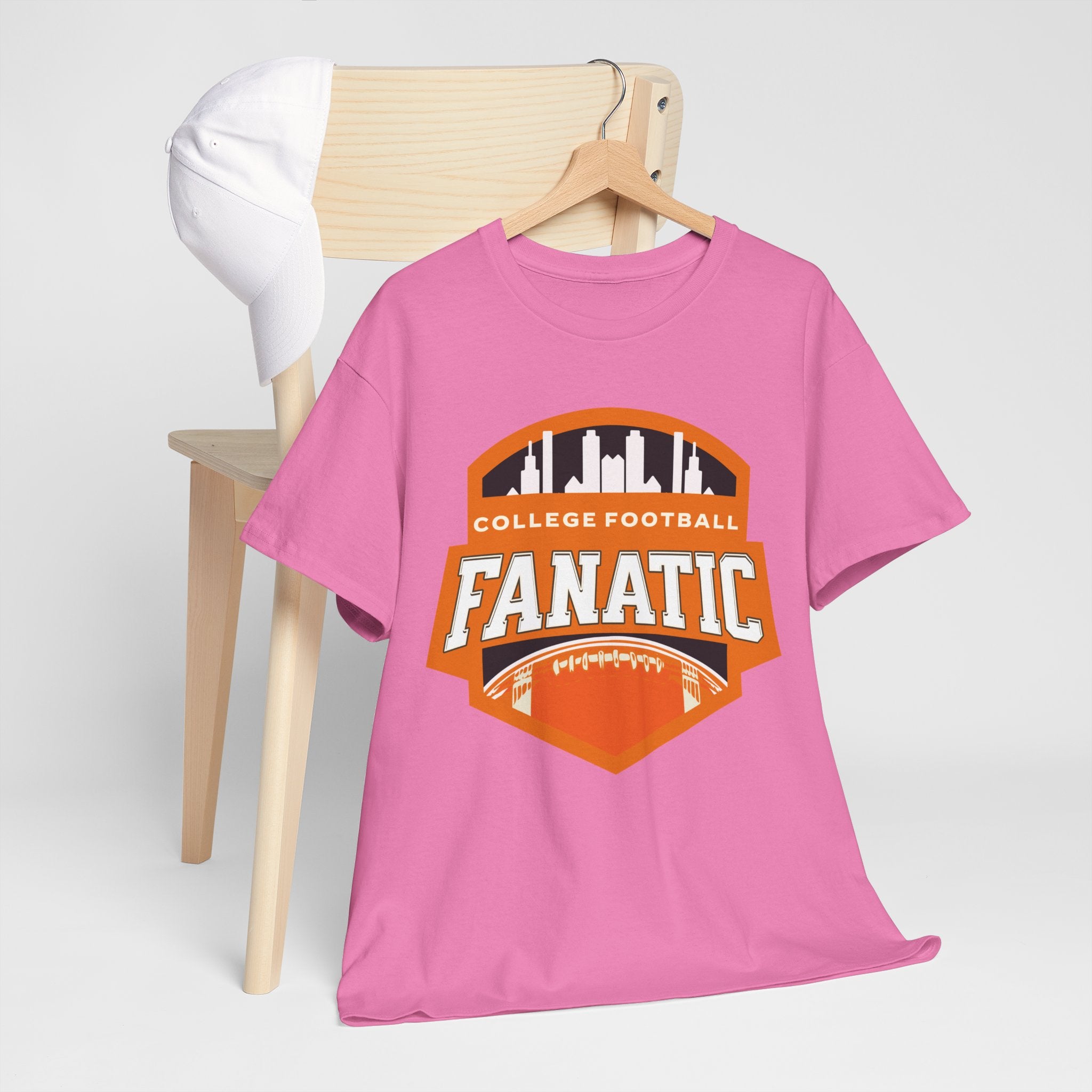 College Football Fanatic T-Shirt — Retro Orange Football Badge Tee
