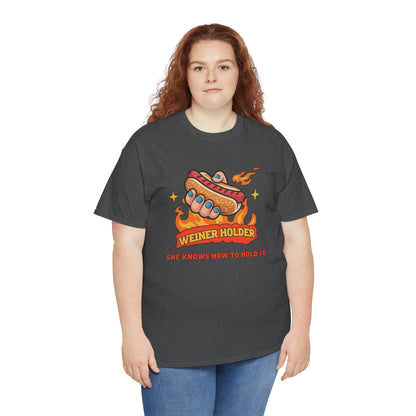 Funny Hot Dog T-Shirt — Weiner Holder Adult-Themed Tee