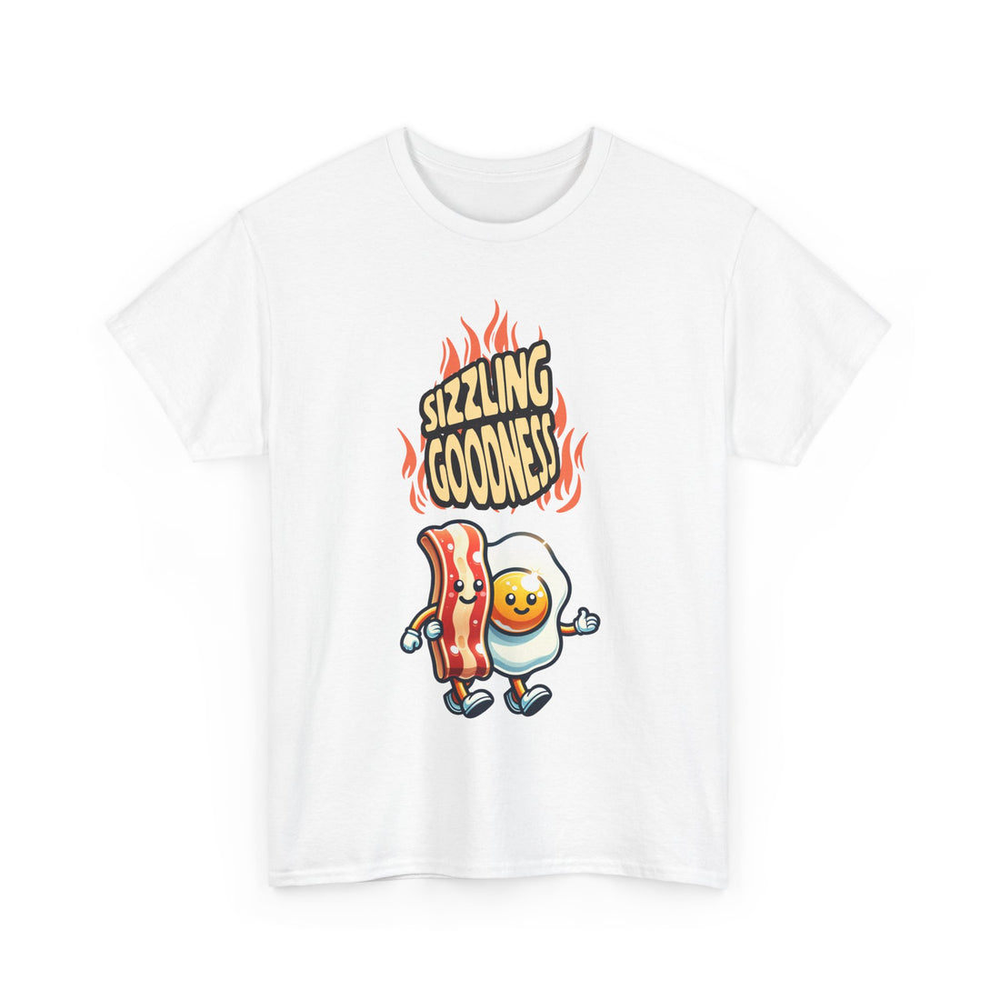 Sizzling Goodness Breakfast T-Shirt — Bacon &amp; Egg Cartoon Tee