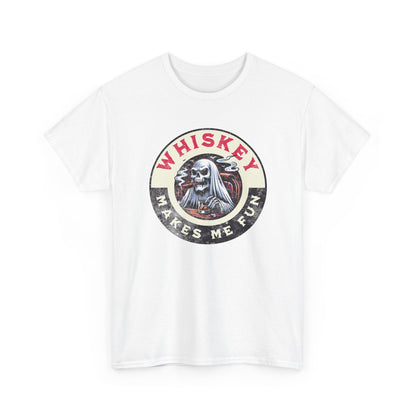 Whiskey Makes Me Fun T-Shirt — Vintage Skull Whiskey Graphic Tee