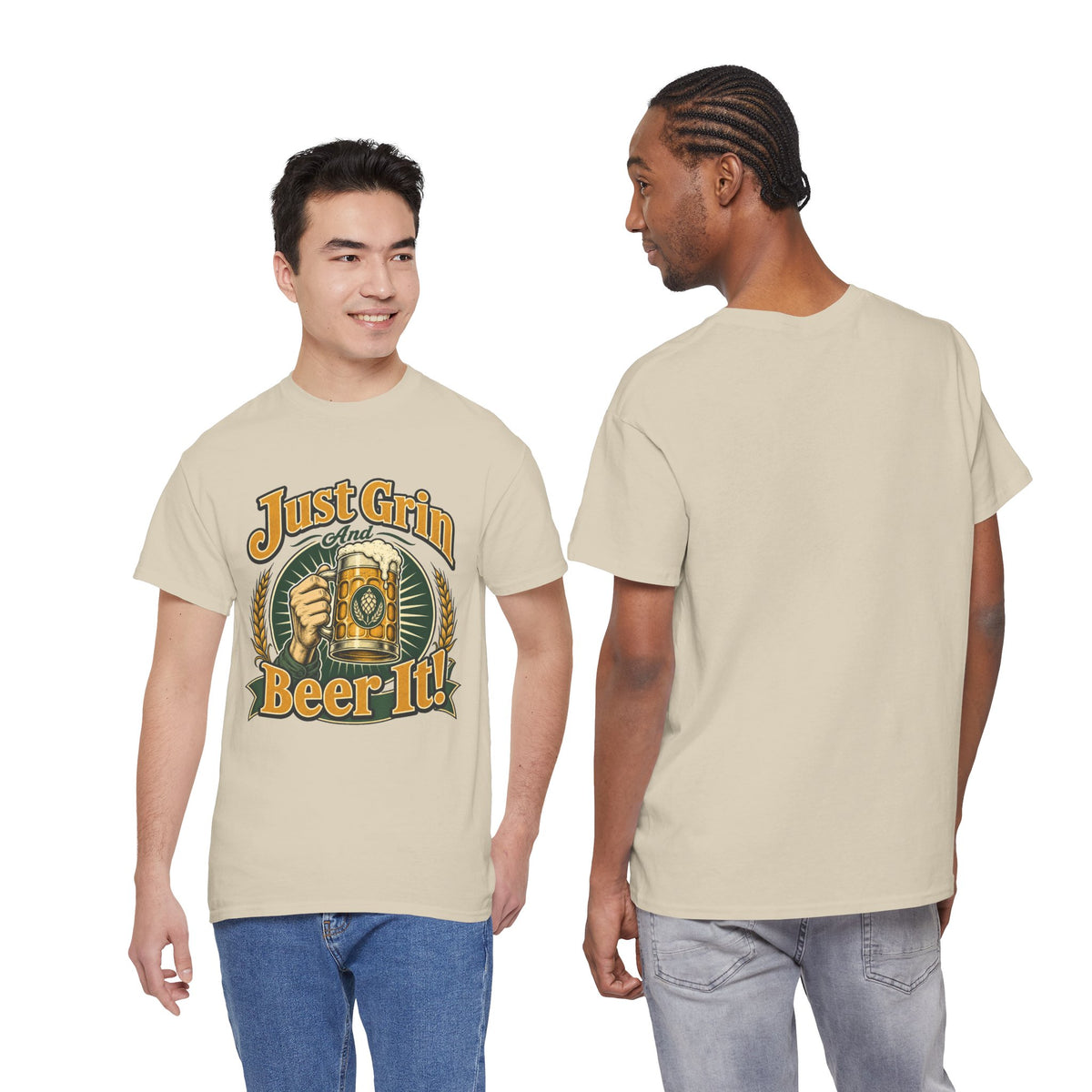 Just Grin and Beer It! Graphic Tee — Funny Beer Mug T-Shirt for Beer Lovers