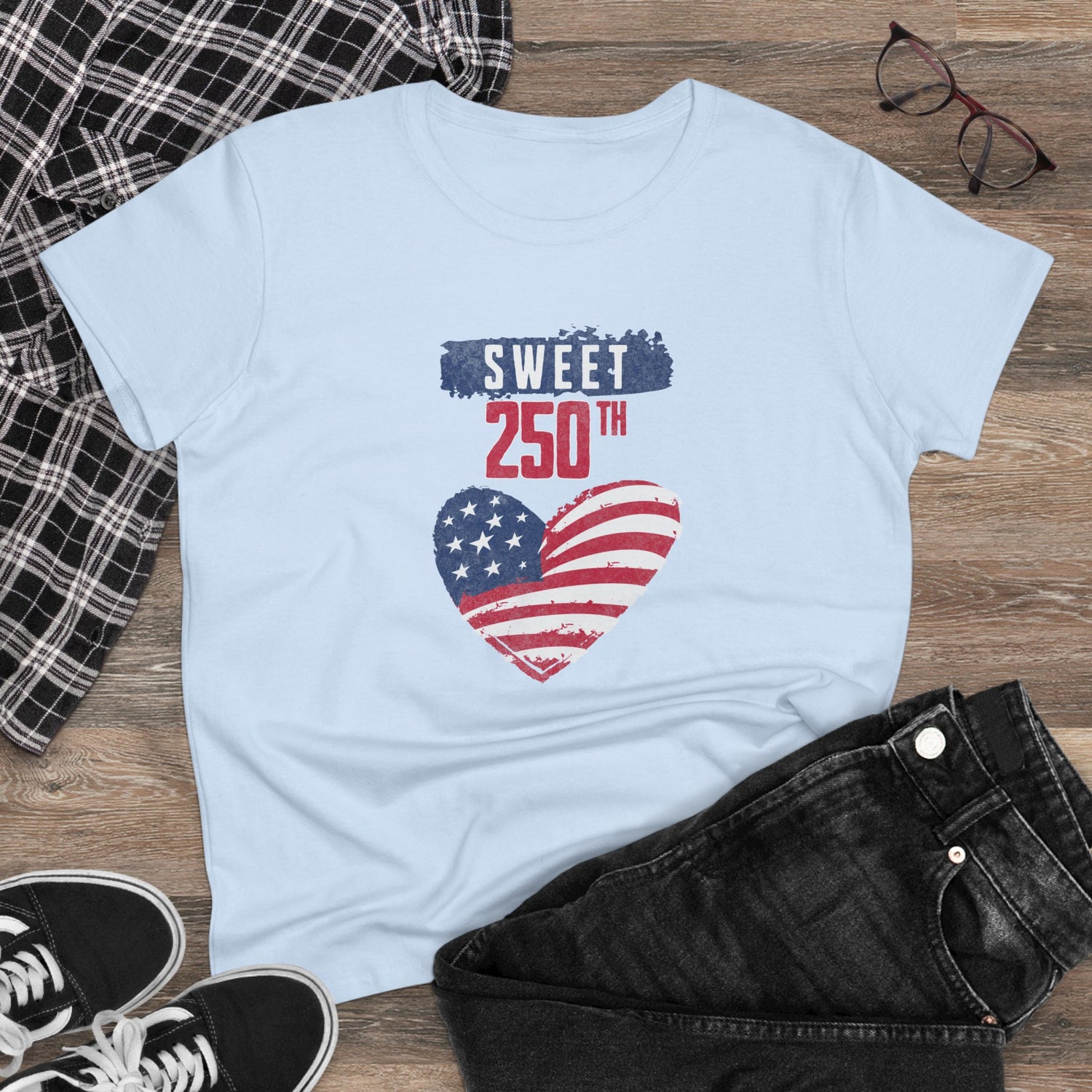 Sweet 250th American Flag Heart T‑Shirt