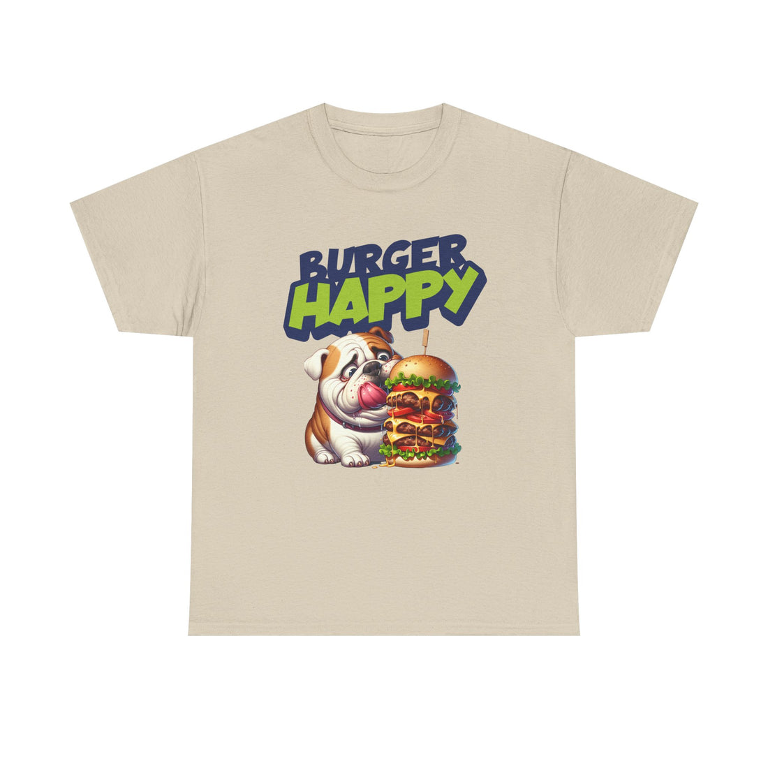 Burger Happy Bulldog T-Shirt — Cute Bulldog with Giant Burger Graphic