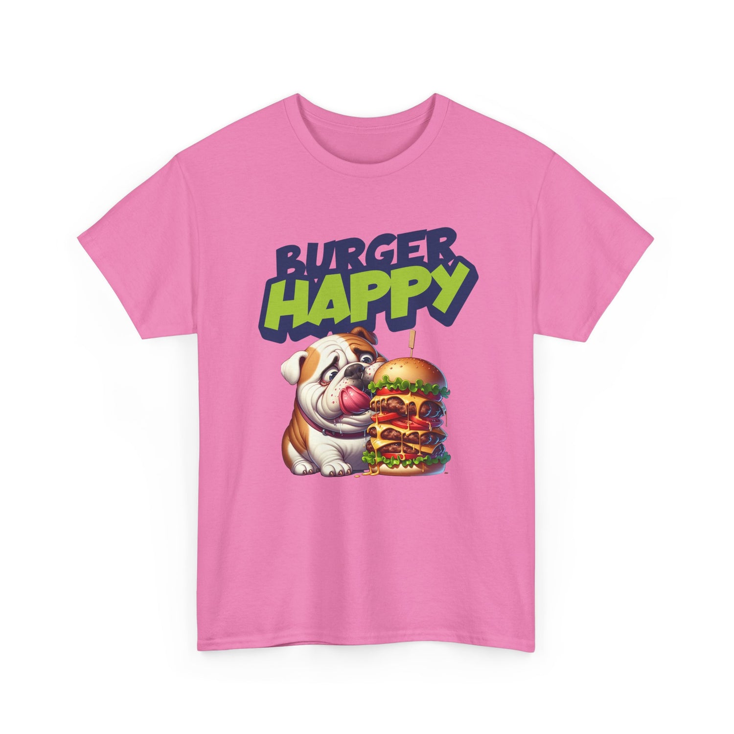 Burger Happy Bulldog T-Shirt — Cute Bulldog with Giant Burger Graphic
