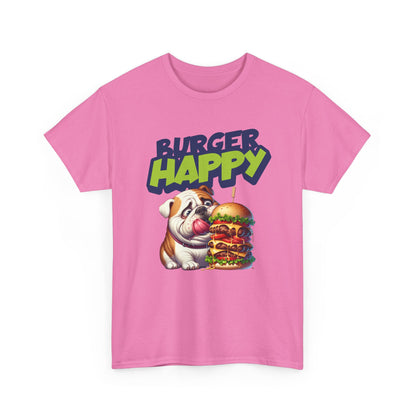 Burger Happy Bulldog T-Shirt — Cute Bulldog with Giant Burger Graphic