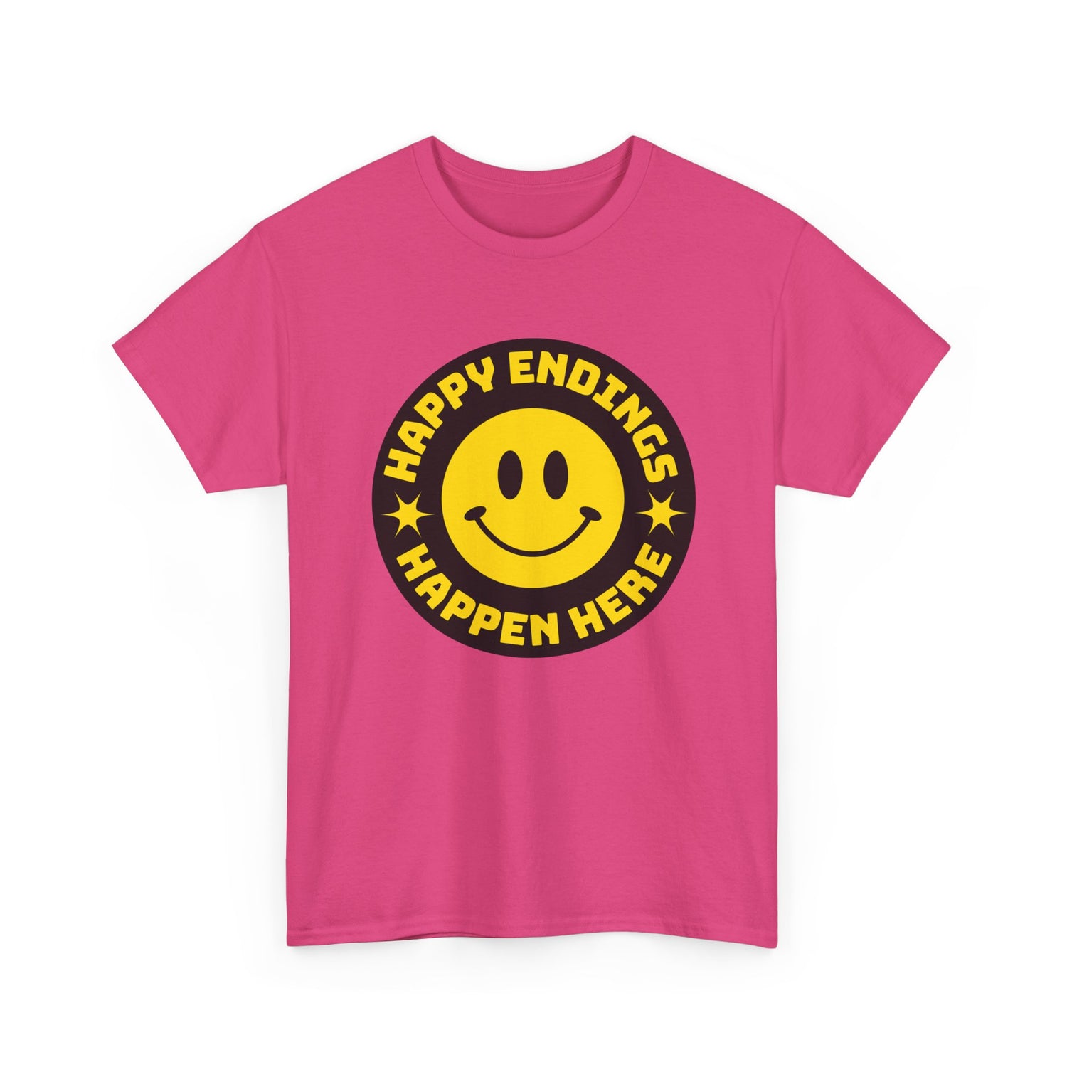 Happy Endings Happen Here – Funny Smiley Face T-Shirt