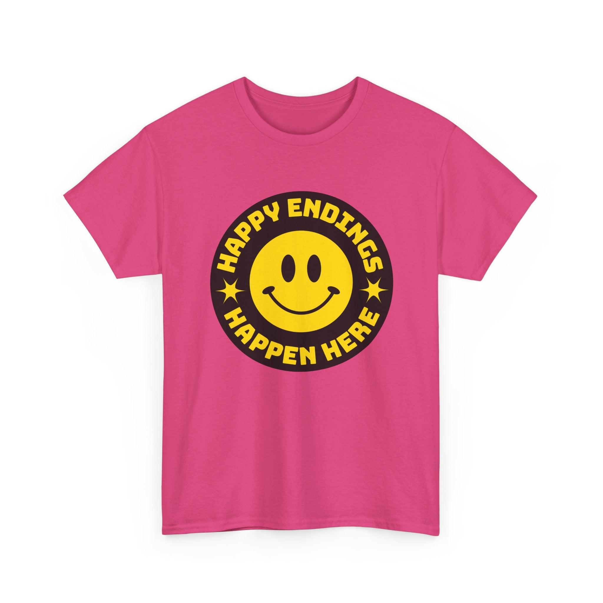 Happy Endings Happen Here – Funny Smiley Face T-Shirt