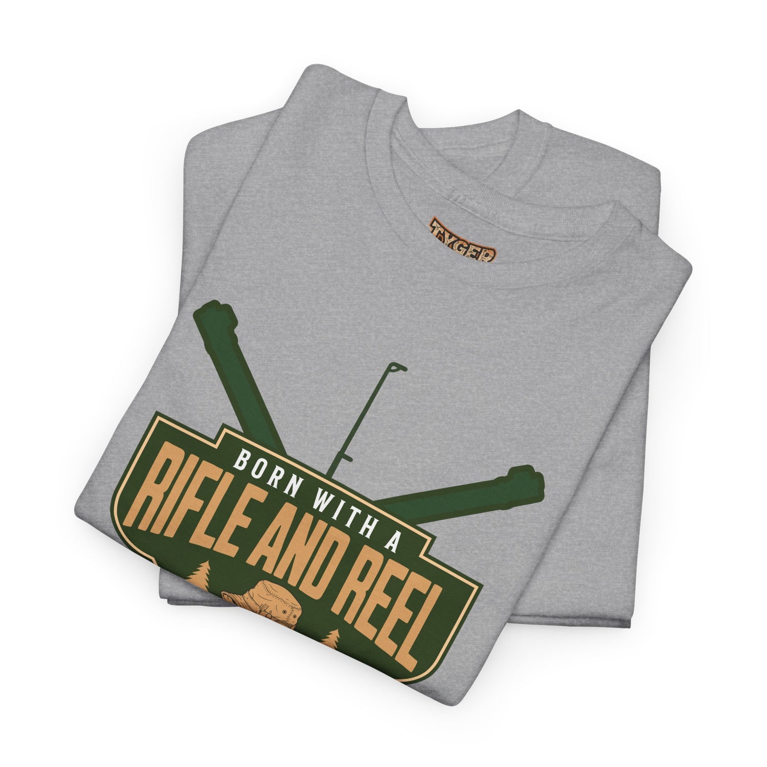 Rifle and Reel T-Shirt — "Born With a Rifle and Reel" Hunting &amp; Fishing Graphic Tee