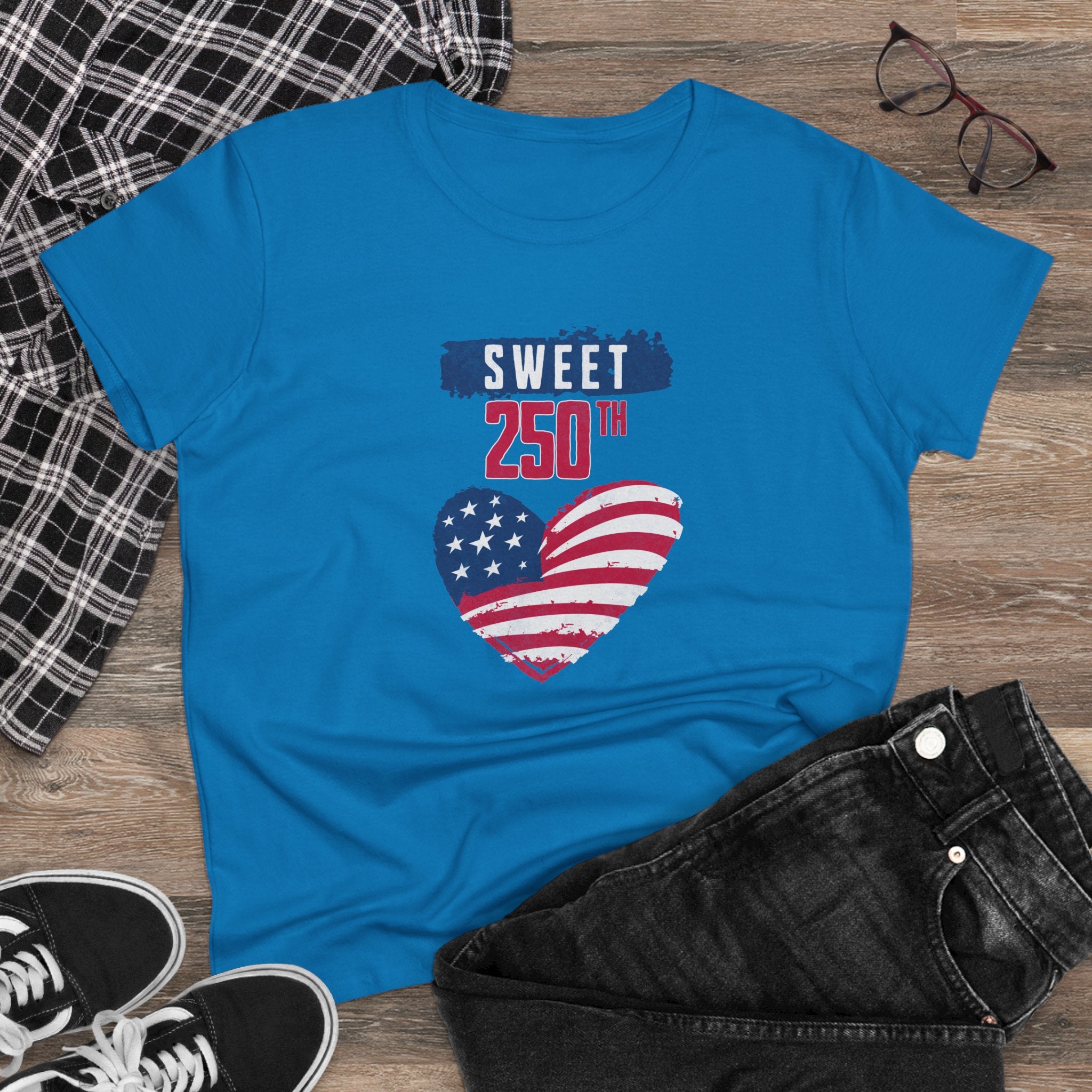 Sweet 250th American Flag Heart T‑Shirt