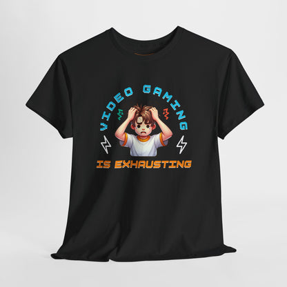 Gaming T‑Shirt — "Video Gaming Is Exhausting" Cute Anime Gamer Tee