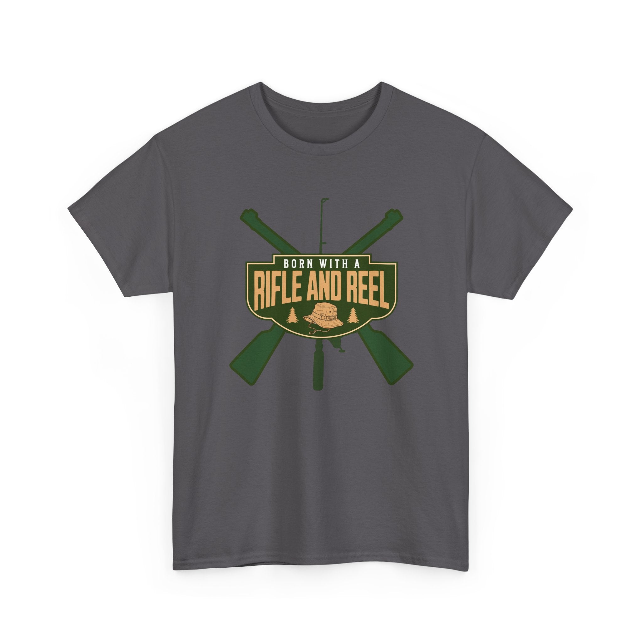 Rifle and Reel T-Shirt — "Born With a Rifle and Reel" Hunting &amp; Fishing Graphic Tee