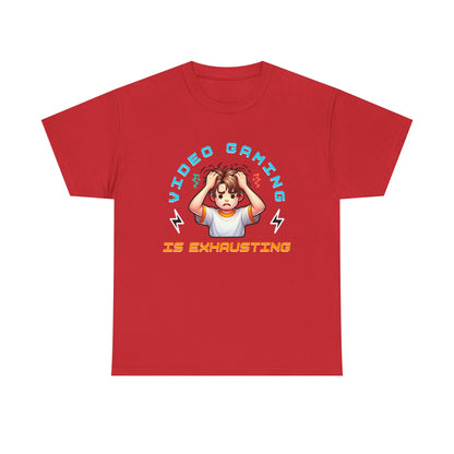 Gaming T‑Shirt — "Video Gaming Is Exhausting" Cute Anime Gamer Tee