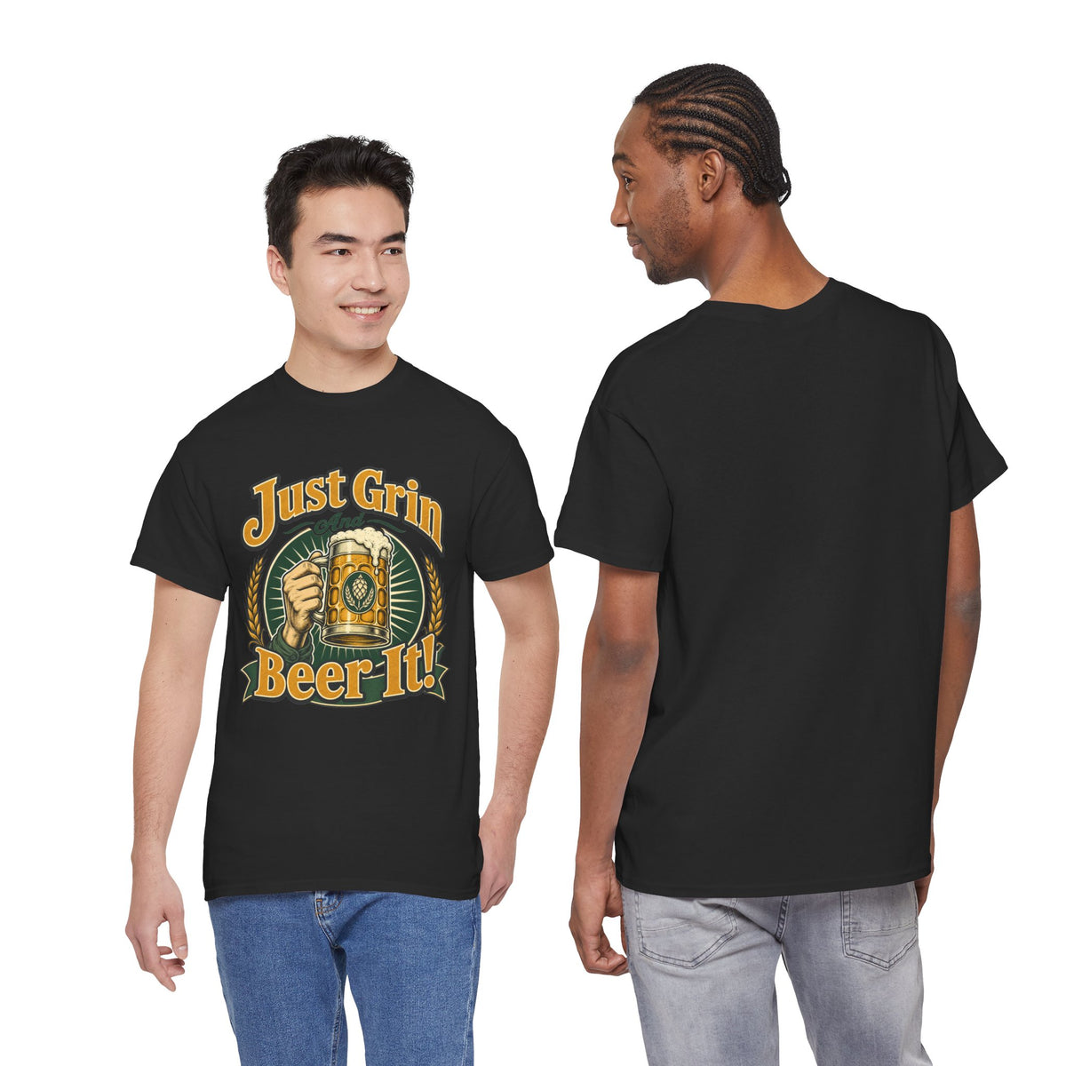 Just Grin and Beer It! Graphic Tee — Funny Beer Mug T-Shirt for Beer Lovers