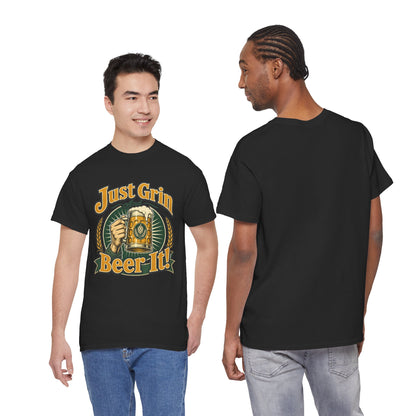 Just Grin and Beer It! Graphic Tee — Funny Beer Mug T-Shirt for Beer Lovers