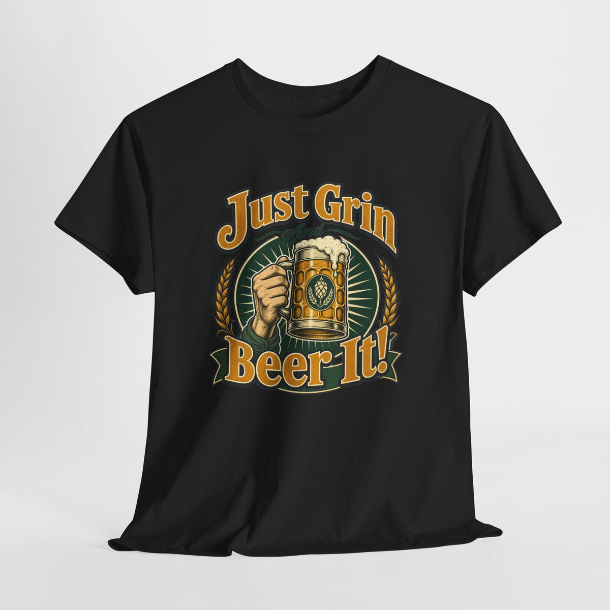 Just Grin and Beer It! Graphic Tee — Funny Beer Mug T-Shirt for Beer Lovers