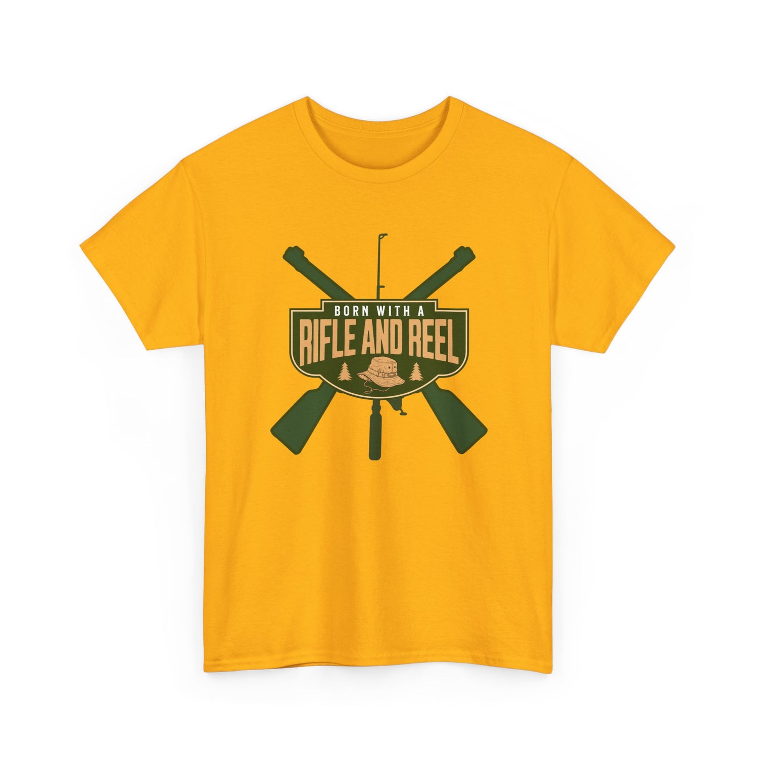 Rifle and Reel T-Shirt — "Born With a Rifle and Reel" Hunting &amp; Fishing Graphic Tee