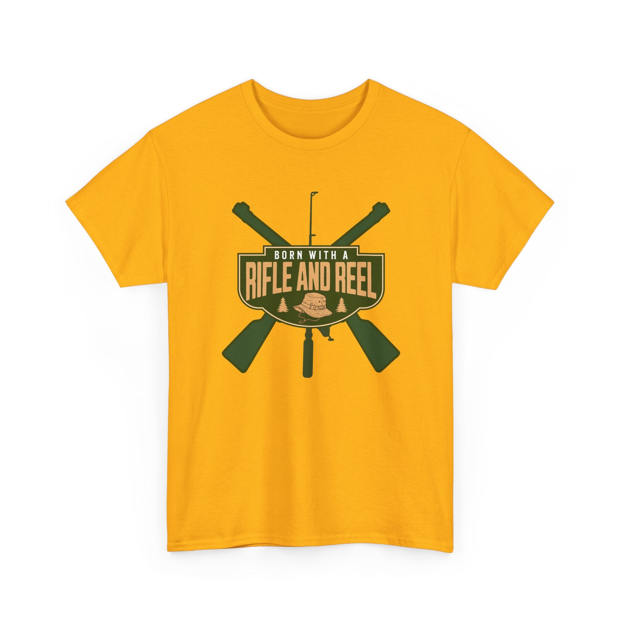Rifle and Reel T-Shirt — "Born With a Rifle and Reel" Hunting &amp; Fishing Graphic Tee