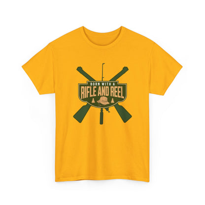 Rifle and Reel T-Shirt — "Born With a Rifle and Reel" Hunting &amp; Fishing Graphic Tee