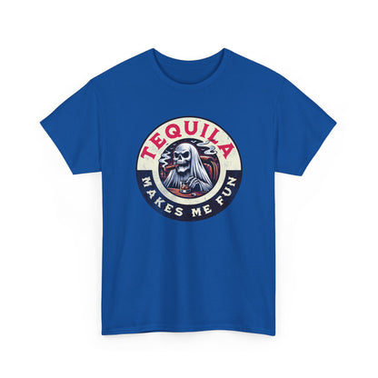 Tequila Makes Me Fun T-Shirt – Funny Party Graphic Tee with Skull &amp; Bottle Design