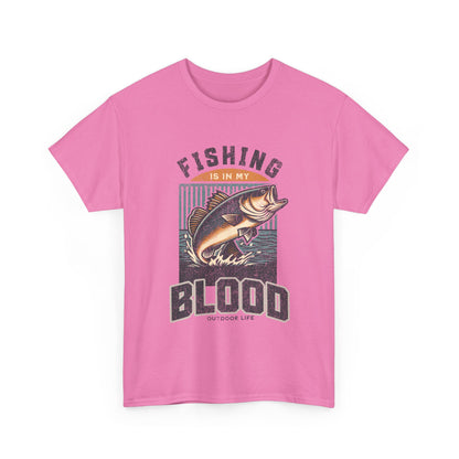 Fishing Is My Blood T-Shirt — Retro Bass Graphic Tee for Anglers
