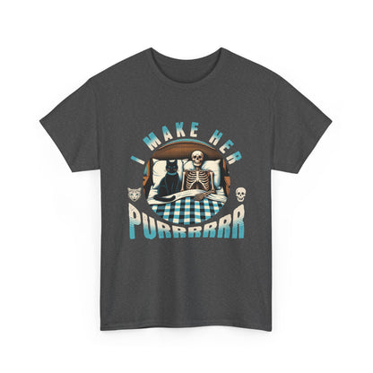 Skeleton Cat Tee — "I Make Her Purrrrrr" Funny Gothic Halloween Shirt