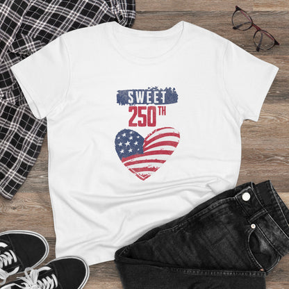 Sweet 250th American Flag Heart T‑Shirt