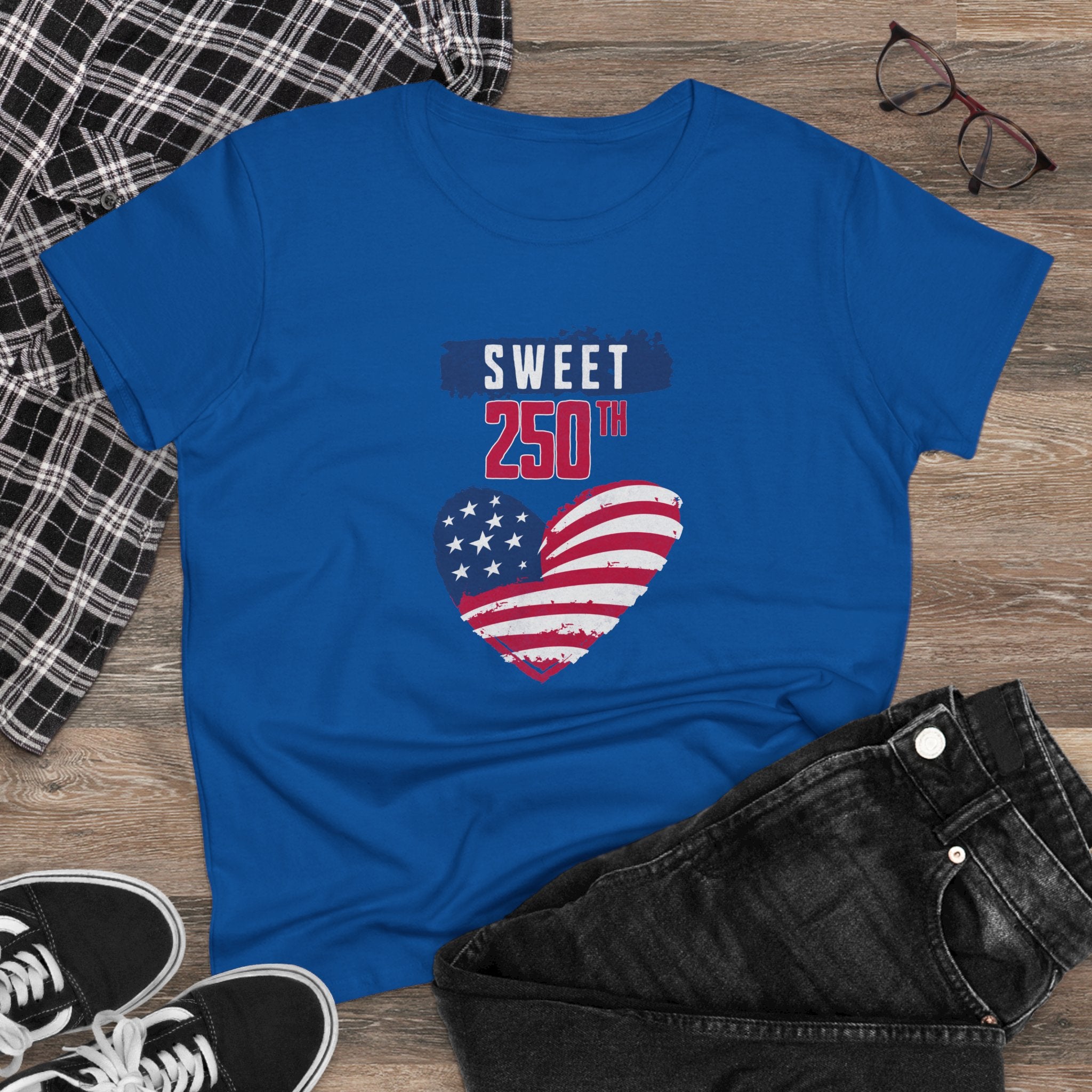 Sweet 250th American Flag Heart T‑Shirt