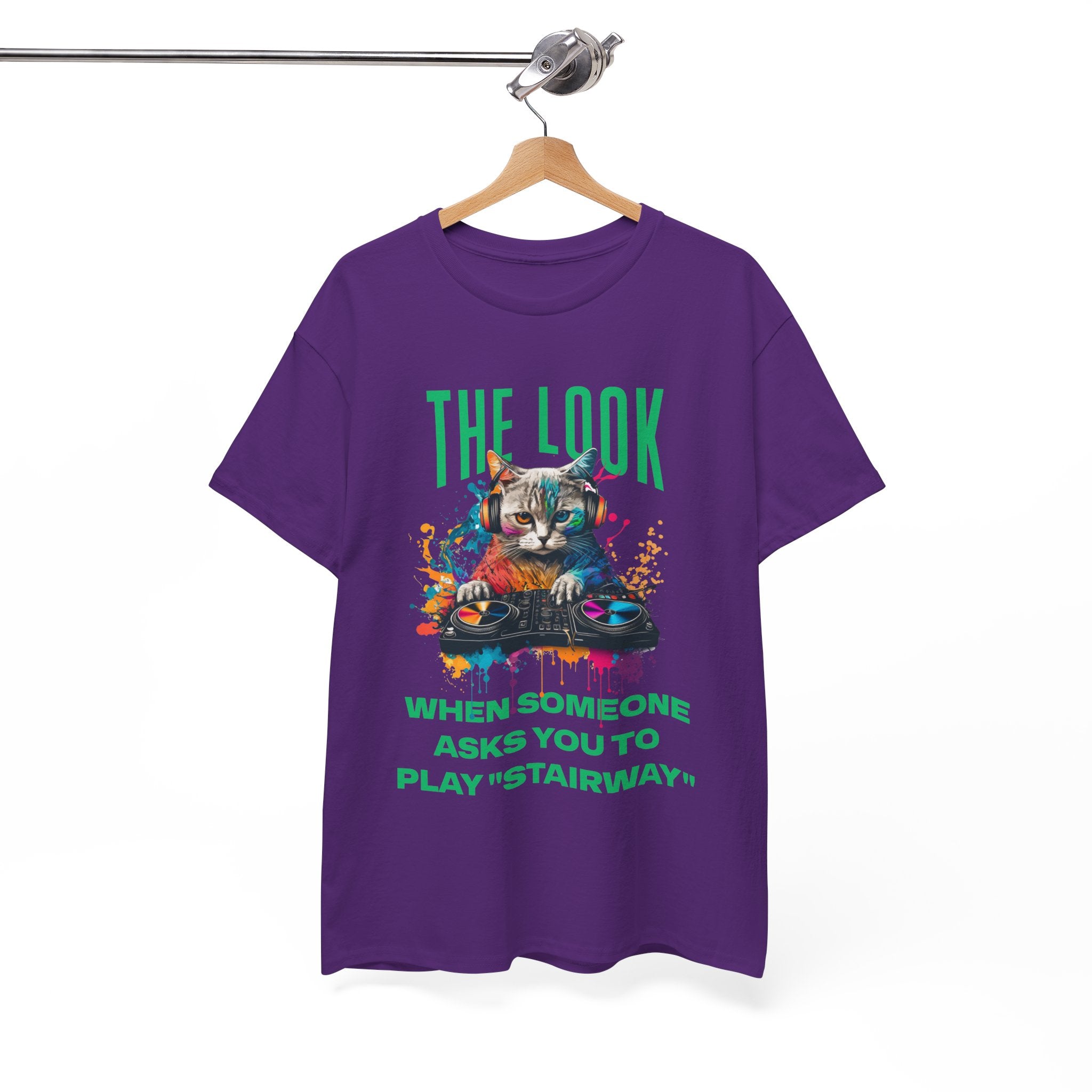 Cat DJ T‑Shirt — “The Look When Someone Asks You to Play ‘Stairway’”
