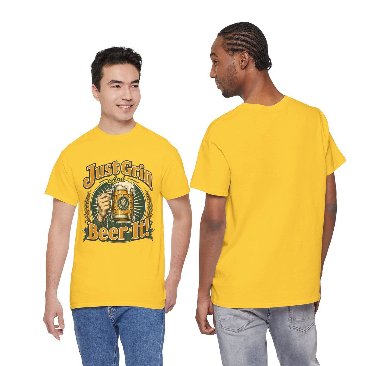 Just Grin and Beer It! Graphic Tee — Funny Beer Mug T-Shirt for Beer Lovers