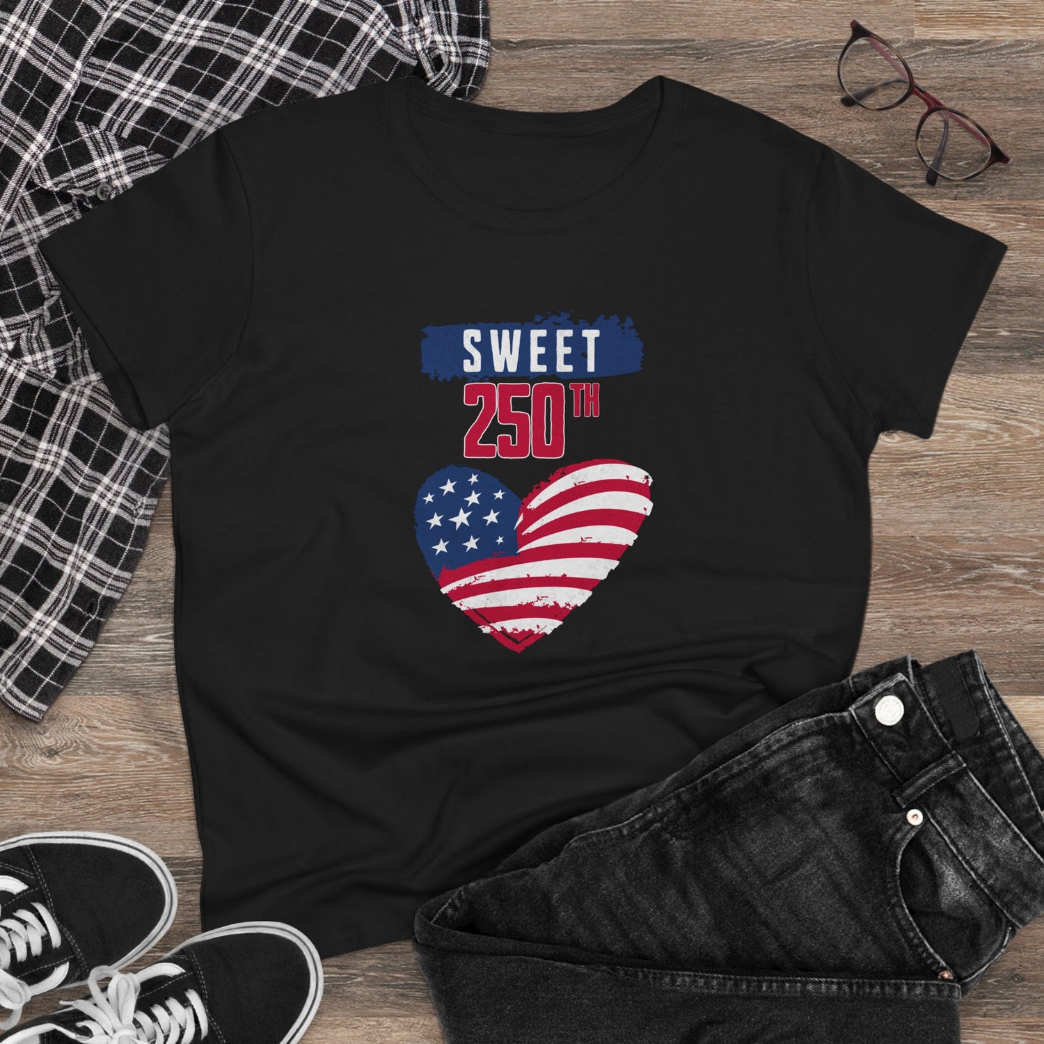 Sweet 250th American Flag Heart T‑Shirt