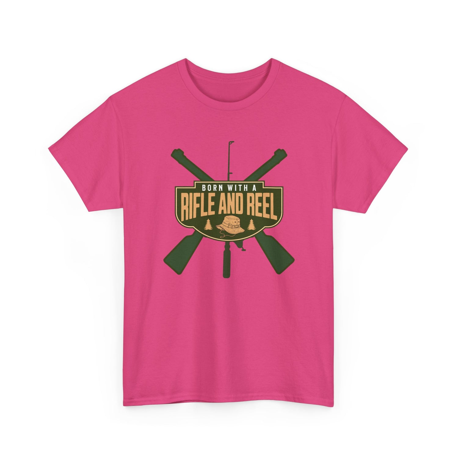 Rifle and Reel T-Shirt — "Born With a Rifle and Reel" Hunting &amp; Fishing Graphic Tee