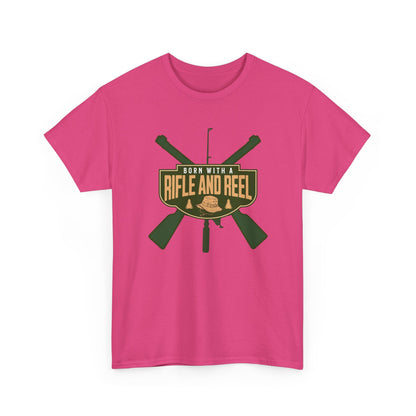 Rifle and Reel T-Shirt — "Born With a Rifle and Reel" Hunting &amp; Fishing Graphic Tee
