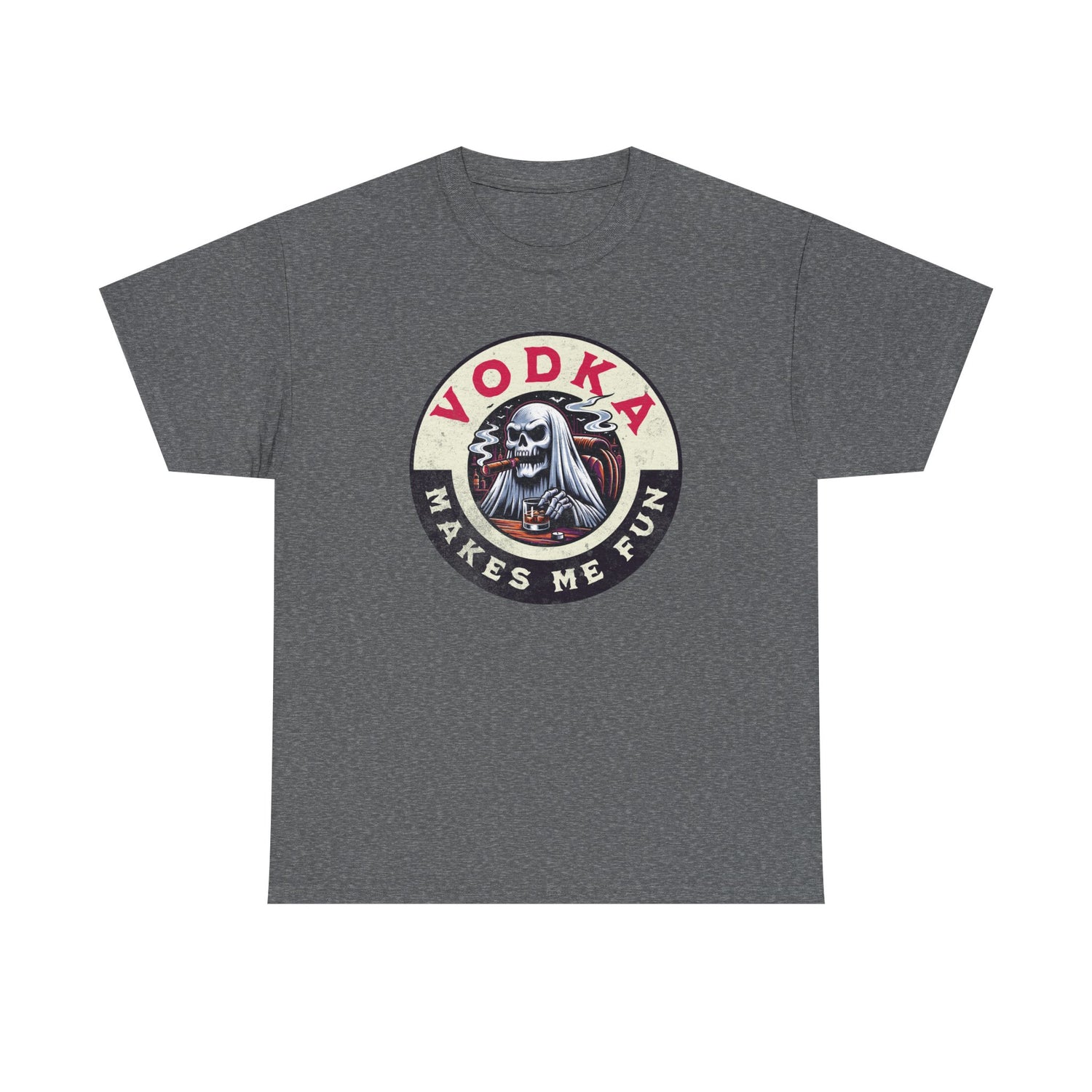 Vodka Makes Me Fun T-Shirt - Retro Skull Drinking Graphic Tee