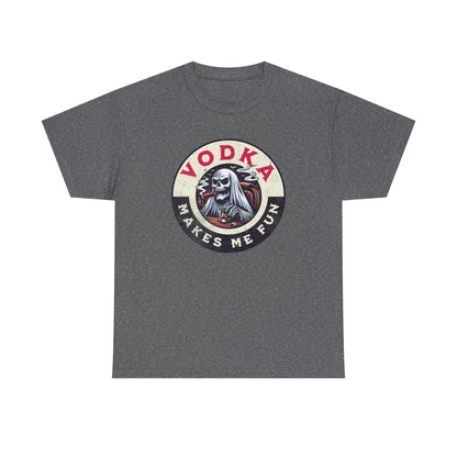 Vodka Makes Me Fun T-Shirt - Retro Skull Drinking Graphic Tee