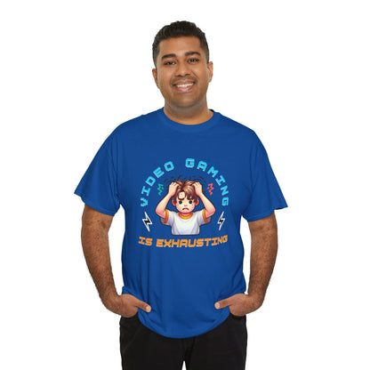 Gaming T‑Shirt — "Video Gaming Is Exhausting" Cute Anime Gamer Tee