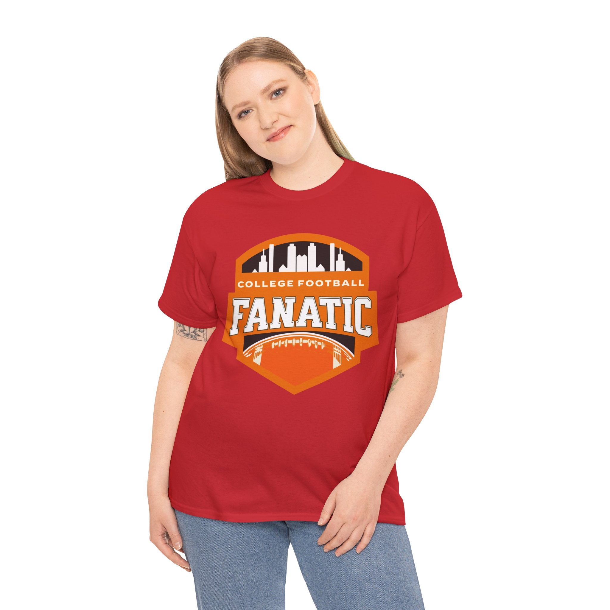 College Football Fanatic T-Shirt — Retro Orange Football Badge Tee