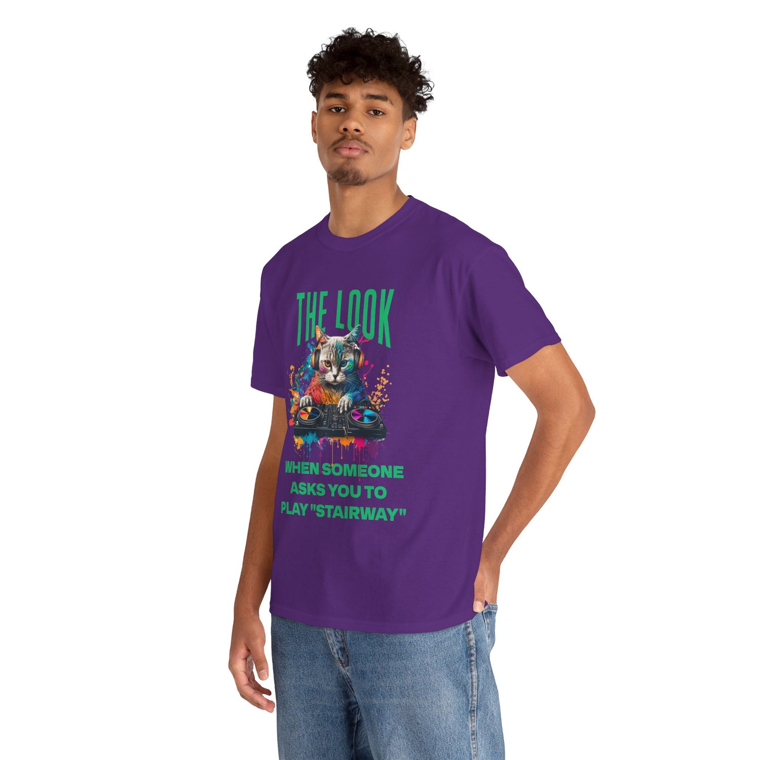 Cat DJ T‑Shirt — “The Look When Someone Asks You to Play ‘Stairway’”