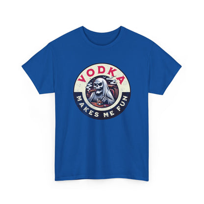 Vodka Makes Me Fun T-Shirt - Retro Skull Drinking Graphic Tee