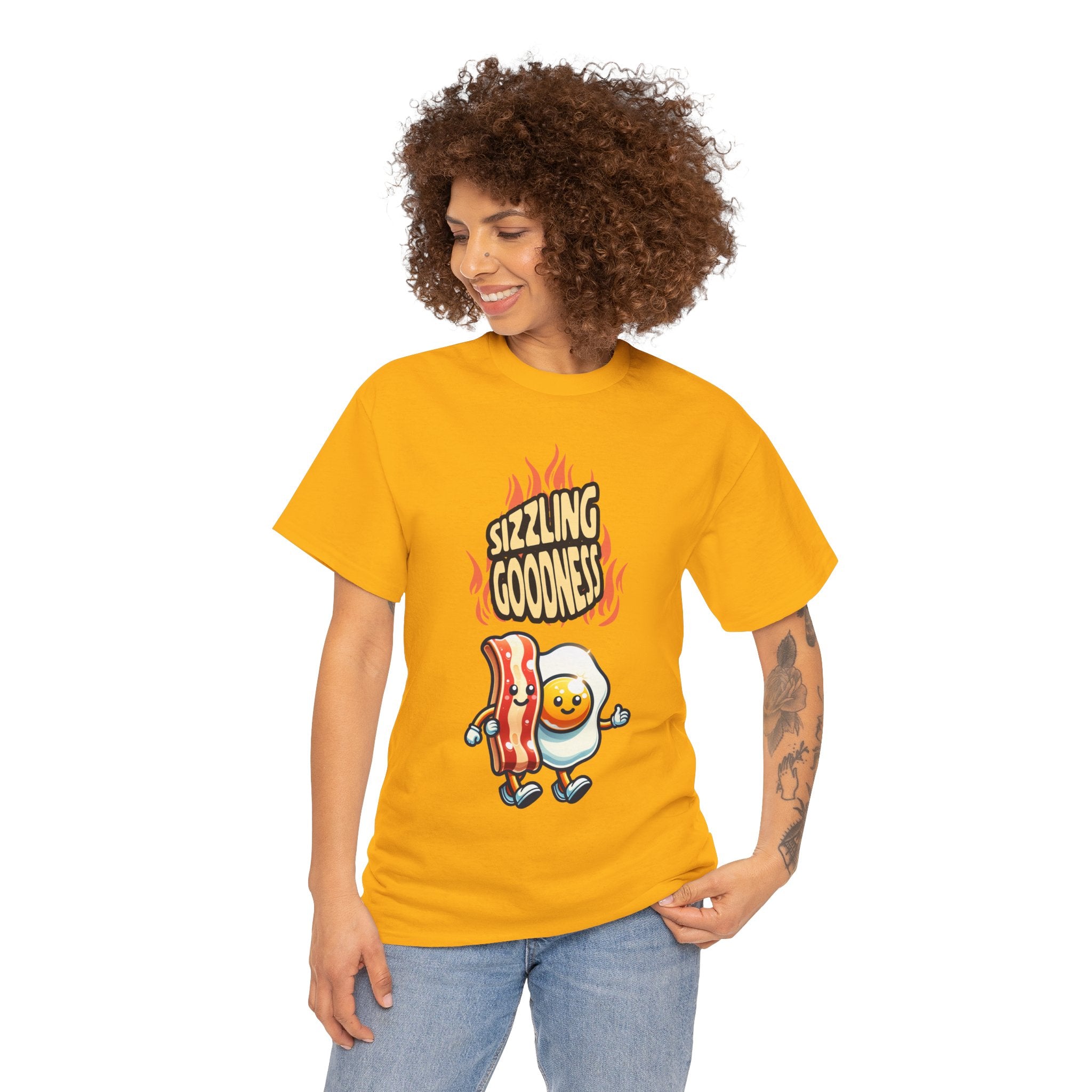 Sizzling Goodness Breakfast T-Shirt — Bacon &amp; Egg Cartoon Tee