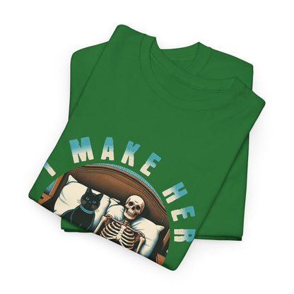 Skeleton Cat Tee — "I Make Her Purrrrrr" Funny Gothic Halloween Shirt