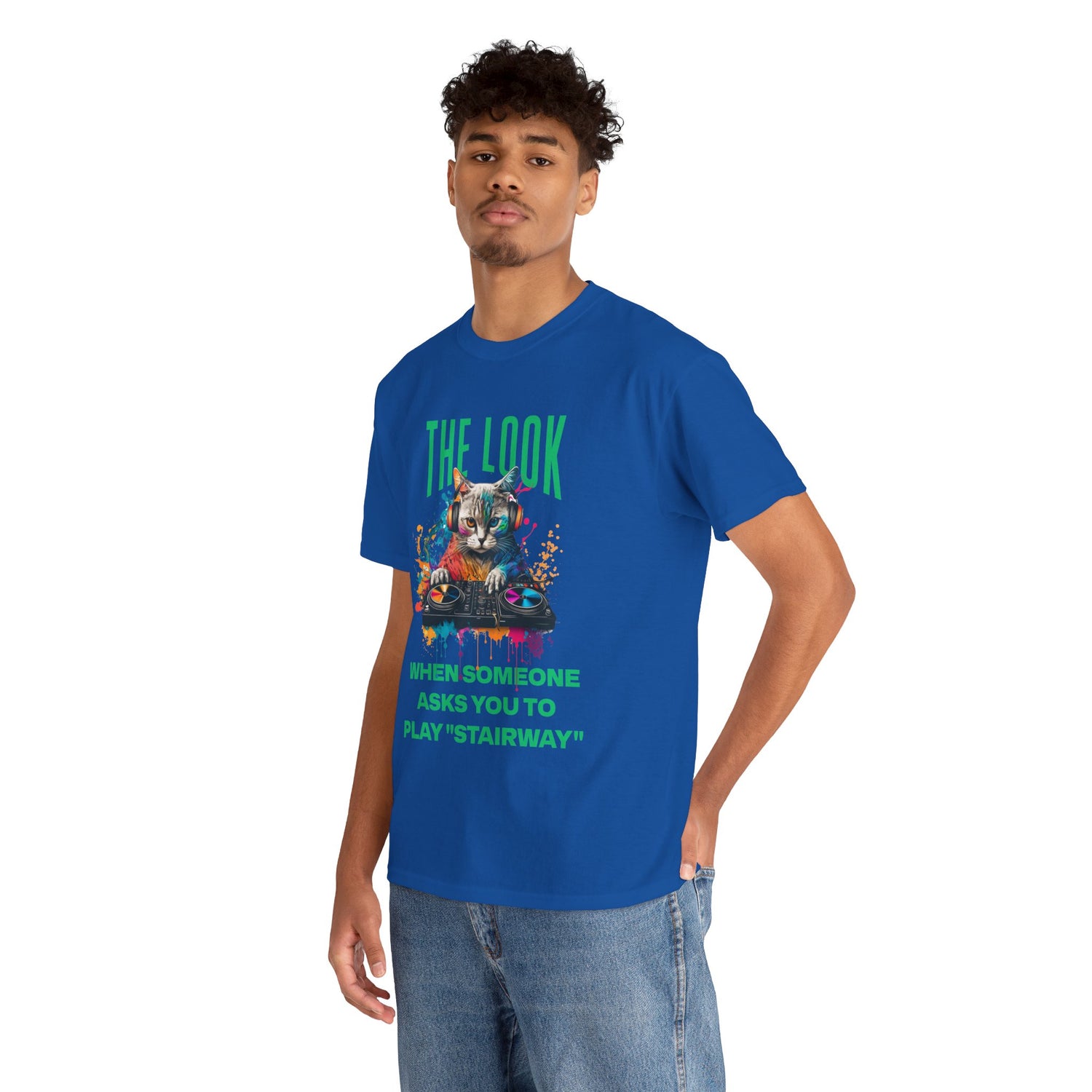 Cat DJ T‑Shirt — “The Look When Someone Asks You to Play ‘Stairway’”