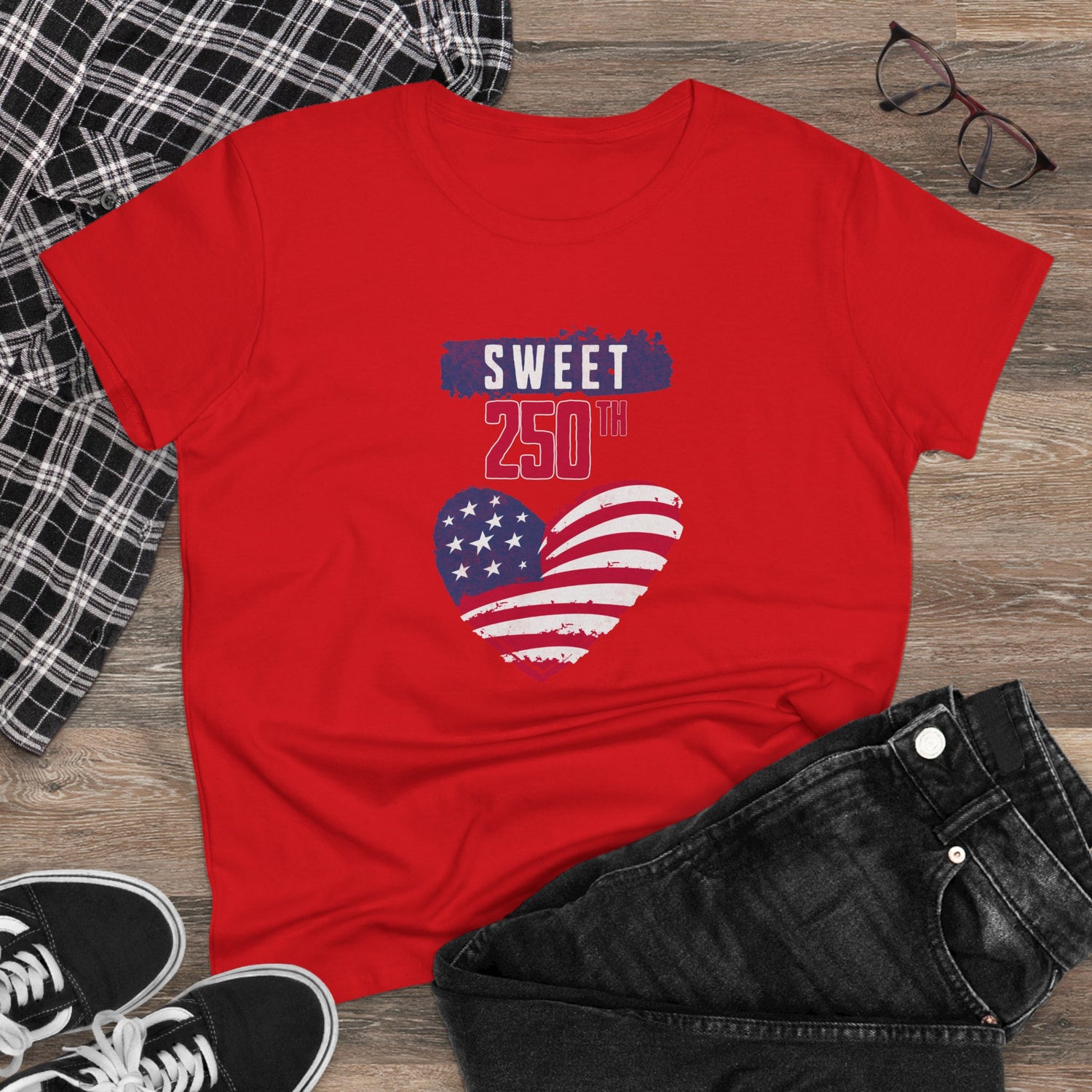 Sweet 250th American Flag Heart T‑Shirt