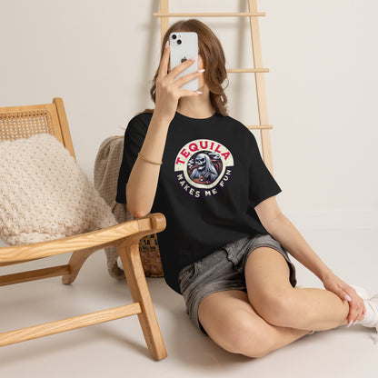 Tequila Makes Me Fun T-Shirt – Funny Party Graphic Tee with Skull &amp; Bottle Design